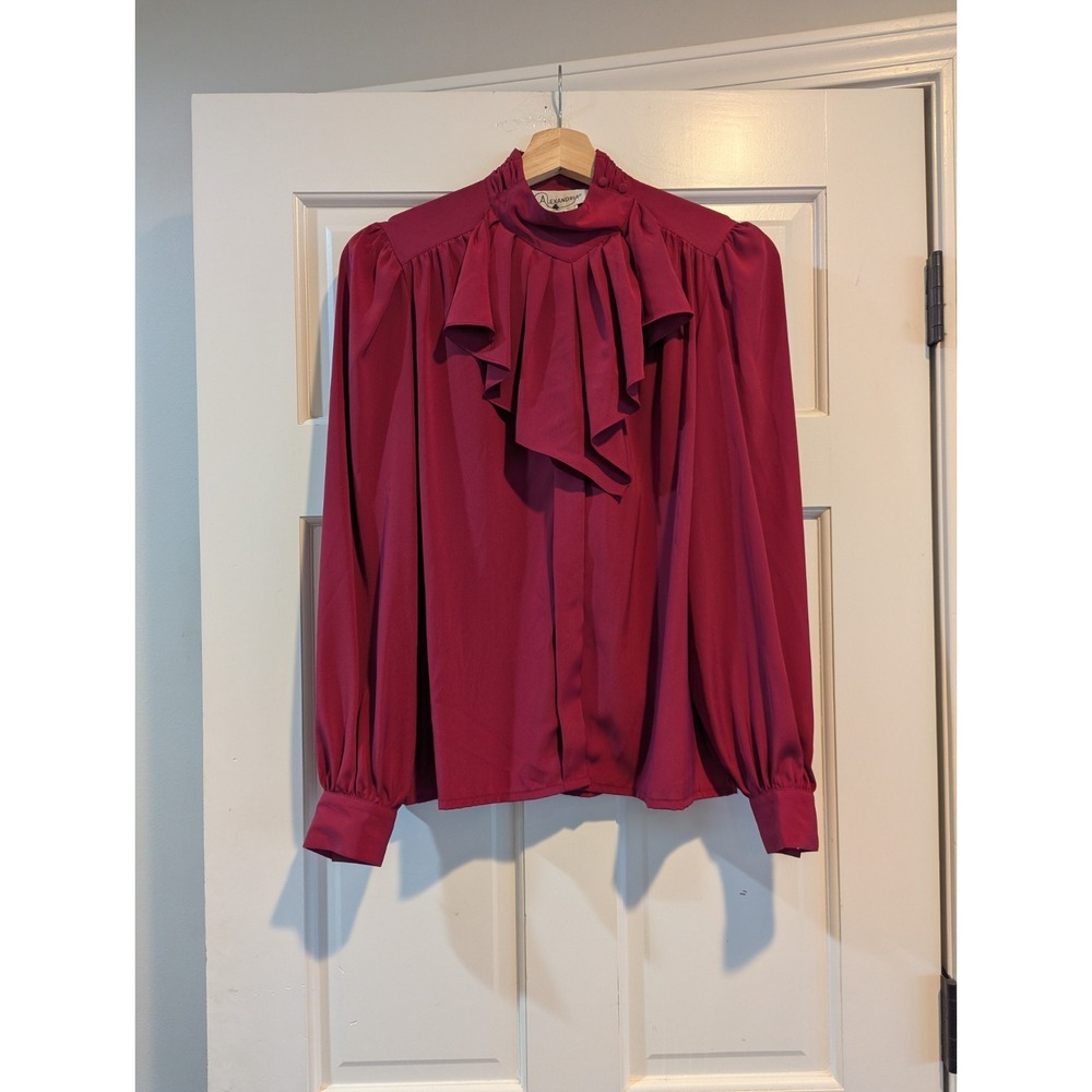 Alexandria Saks Fifth Avenue Blouse Top Womens 8 Bust Vintage Stament Collar Red